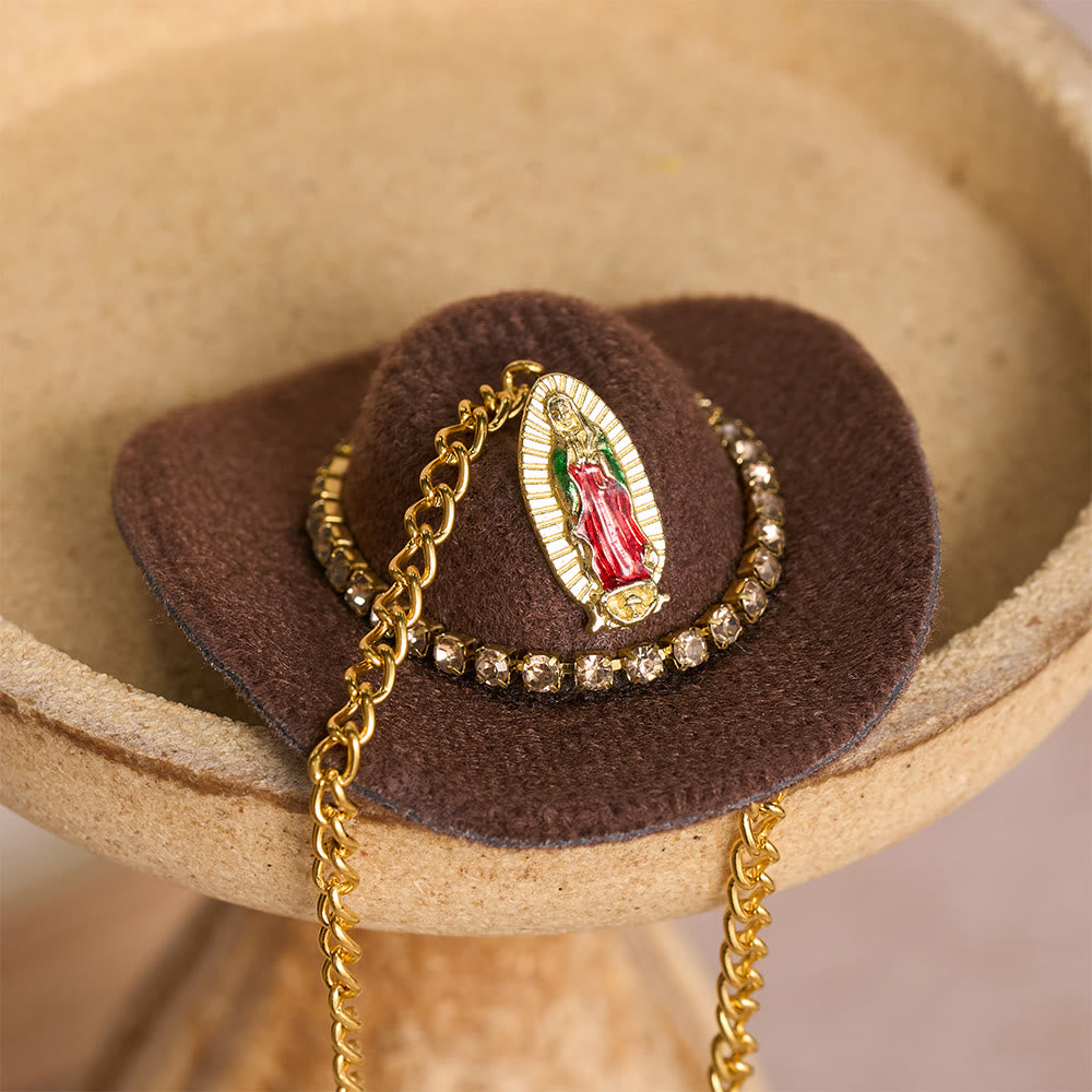 Christianartworkshop Mini chapeau de cowboy Croix en cristal Notre-Dame Ornement de voiture à suspendre : Un rappel de la protection divine miséricordieuse lors de chaque voyage - image 7