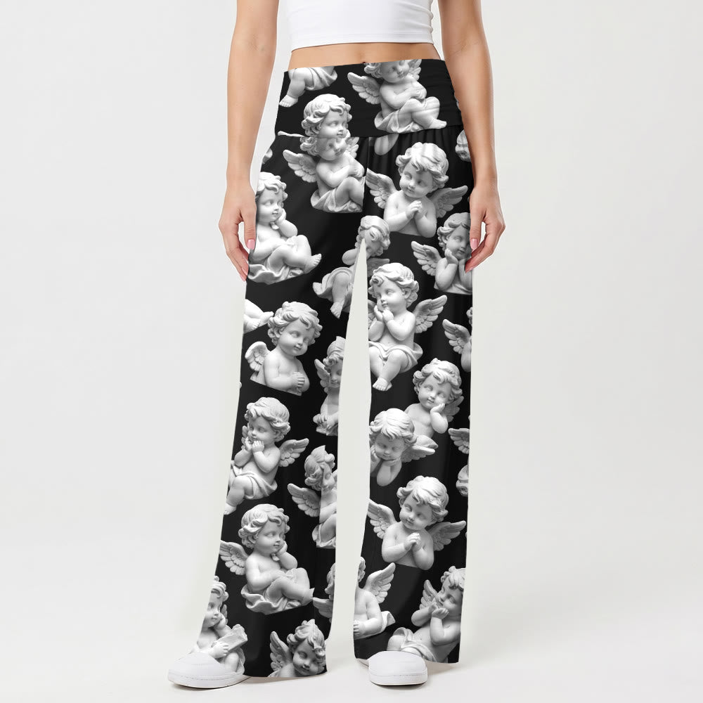 Christianartworkshop Pantalon Faith pour femme, imprimé intégral à motif chérubin vintage, taille haute, ultra extensible, jambes larges. - image 1