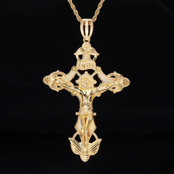 Christianartworkshop Collier en corde avec crucifix ailé finement sculpté : symbole gracieux de la douce miséricorde céleste - Doré - image 0