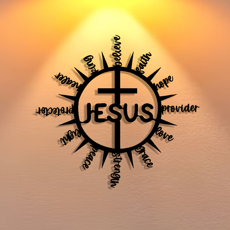 Christianartworkshop Décoration murale en métal avec croix et cadre soleil orné des paroles de bénédiction de Jésus : symbole gracieux de la miséricorde céleste aux multiples facettes - image 0