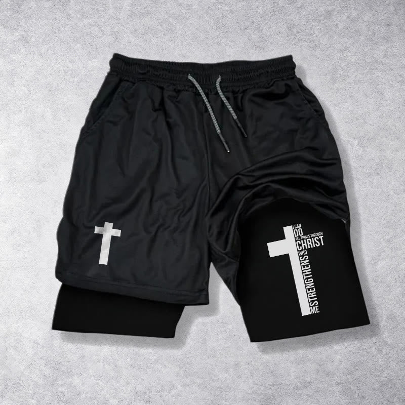 Christianartworkshop Philippiens 4:13 Short à cordon de serrage avec croix verticale et message biblique - Noir - 3XL - image 9
