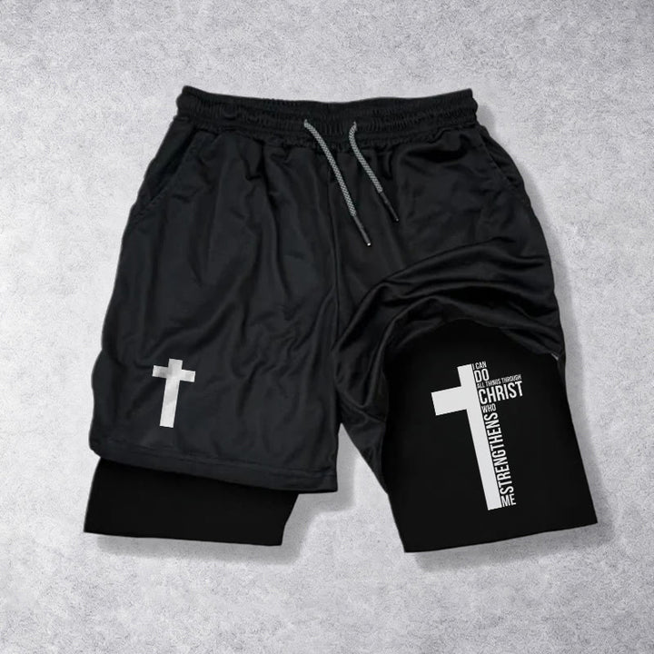 Christianartworkshop Philippiens 4:13 Short à cordon de serrage avec croix verticale et message biblique - Noir - 3XL - image 9