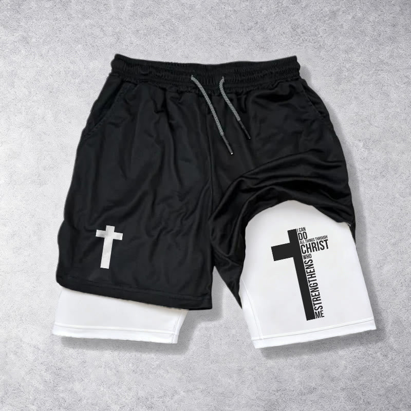 Christianartworkshop Philippiens 4:13 Short à cordon de serrage avec croix verticale et message biblique - Blanc - 3XL - image 0
