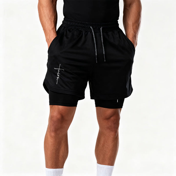 Christianartworkshop Short de sport à cordon de serrage double couche avec inscription cursive « Croix et Foi ». - image 17