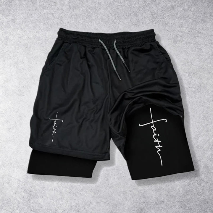 Christianartworkshop Short de sport à cordon de serrage double couche avec inscription cursive « Croix et Foi ». - Noir - 3XL - image 9