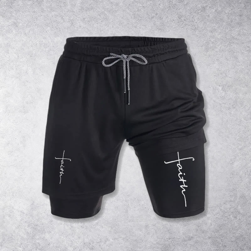 Christianartworkshop Short de sport à cordon de serrage double couche avec inscription cursive « Croix et Foi ». - image 10