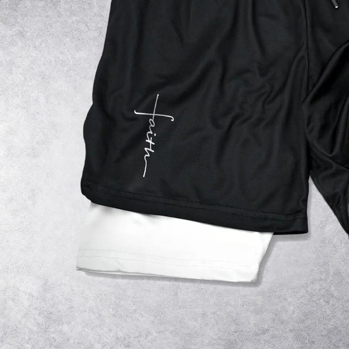 Christianartworkshop Short de sport à cordon de serrage double couche avec inscription cursive « Croix et Foi ». - image 2