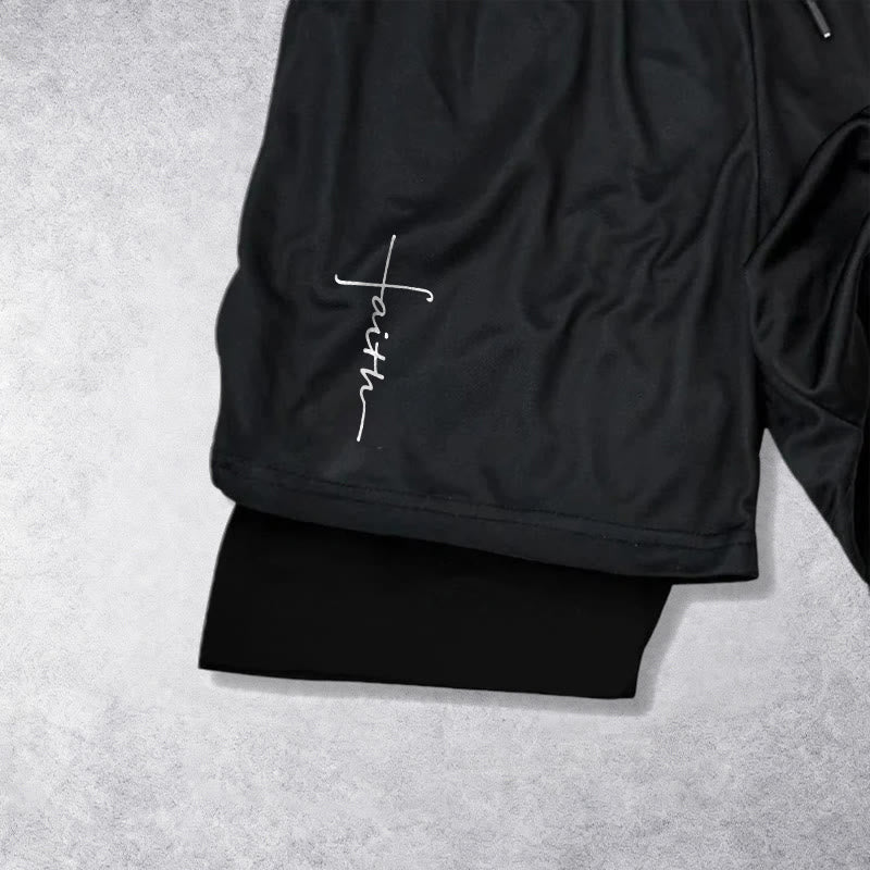 Christianartworkshop Short de sport à cordon de serrage double couche avec inscription cursive « Croix et Foi ». - image 11
