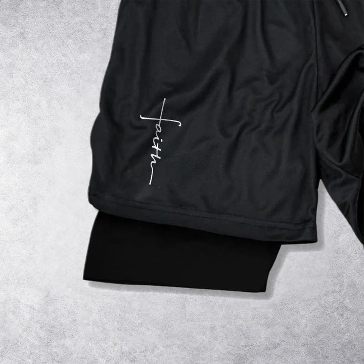 Christianartworkshop Short de sport à cordon de serrage double couche avec inscription cursive « Croix et Foi ». - image 11