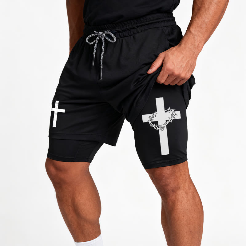 Christianartworkshop Short de sport à deux couches avec deux symboles de croix différents - image 15