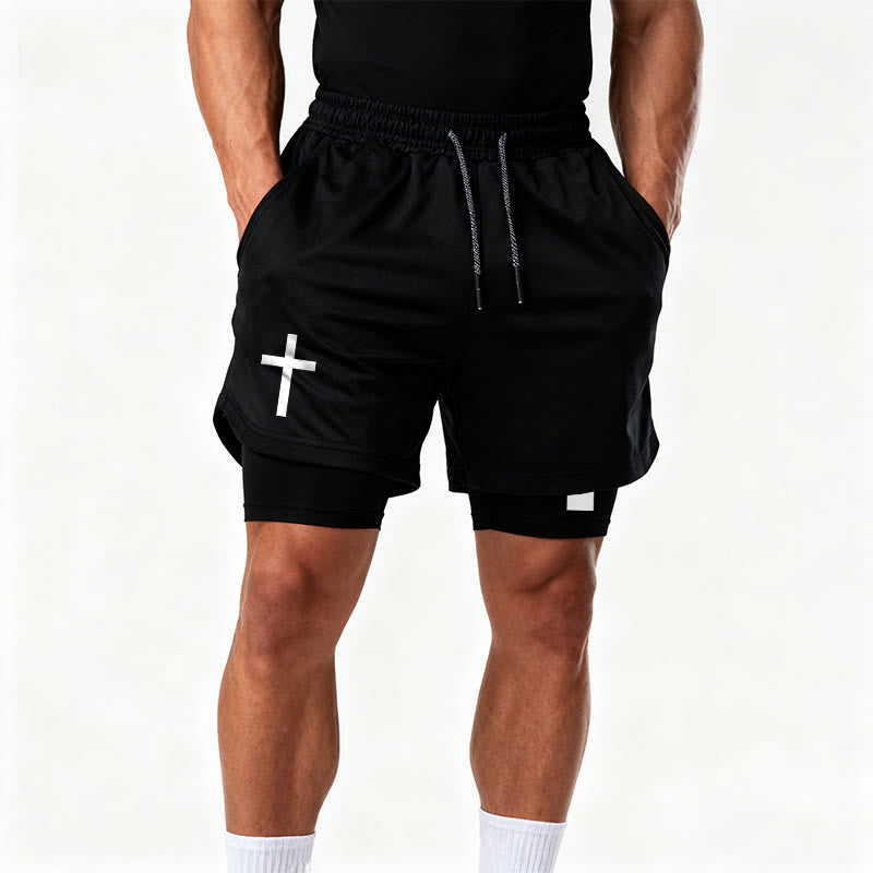 Christianartworkshop Short de sport à deux couches avec deux symboles de croix différents - image 16