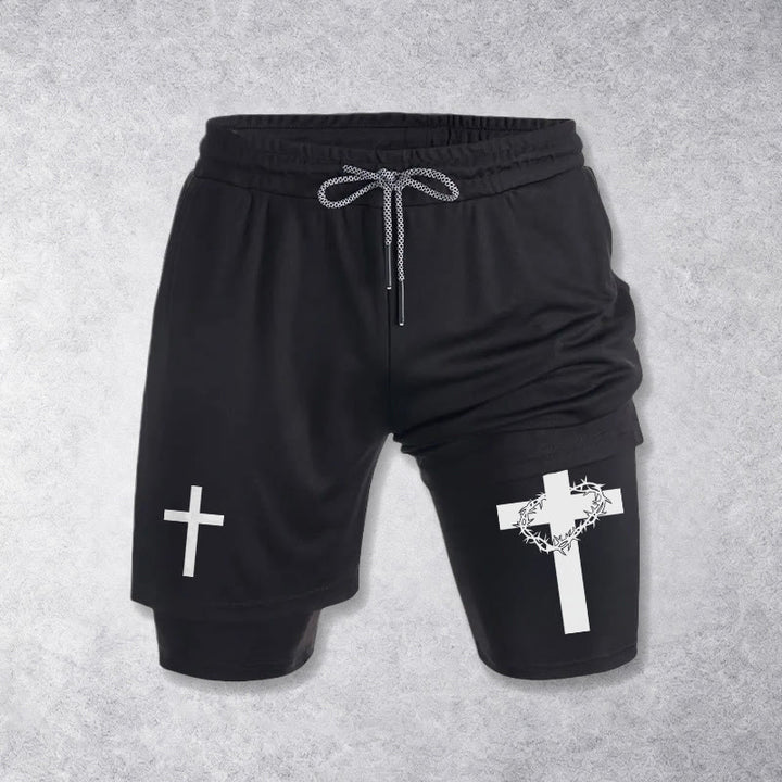 Christianartworkshop Short de sport à deux couches avec deux symboles de croix différents - image 10