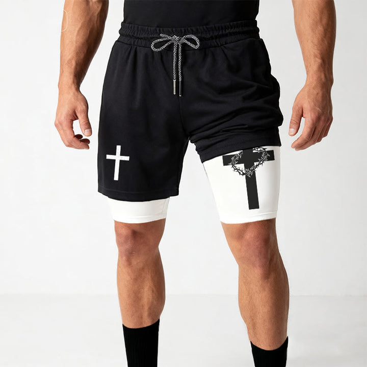 Christianartworkshop Short de sport à deux couches avec deux symboles de croix différents - image 8