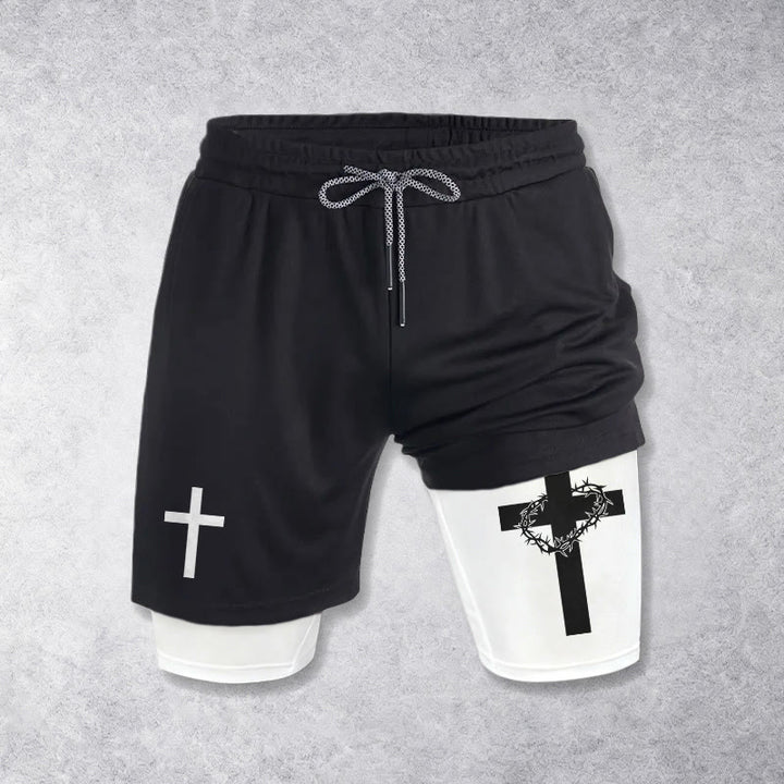 Christianartworkshop Short de sport à deux couches avec deux symboles de croix différents - image 1
