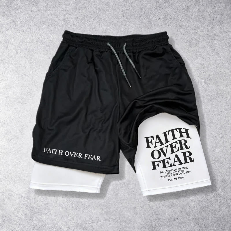 Christianartworkshop Short à cordon de serrage « La foi plutôt que la peur » avec imprimé double assorti et verset du Psaume 118:6 - Blanc - 3XL - image 0