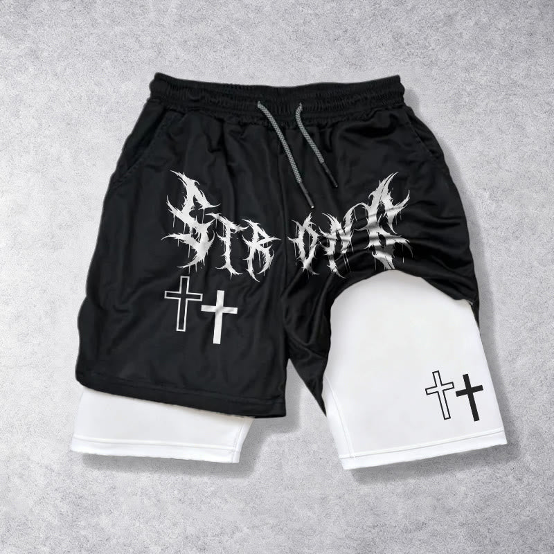 Christianartworkshop Short Faith à cordon de serrage et police gothique forte et nette, double croix assortie, imprimé double, police de caractères gothiques. - Blanc - 3XL - image 0
