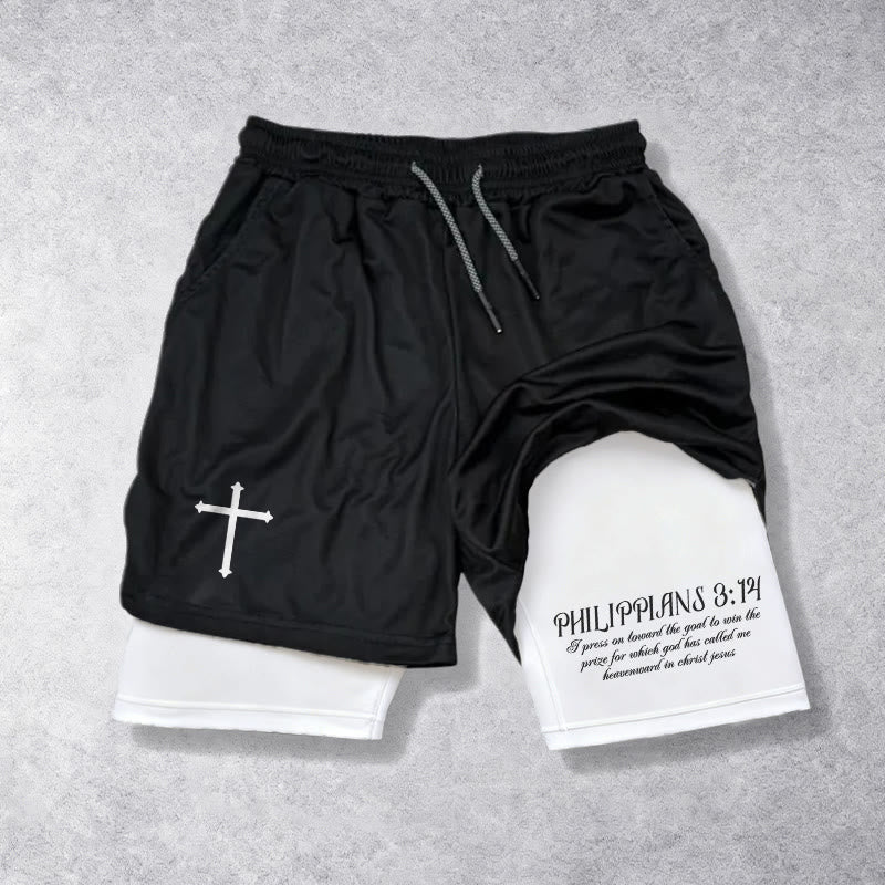 Christianartworkshop Short à cordon avec croix simple et verset cursif Philippiens 3:14 - Blanc - 3XL - image 0