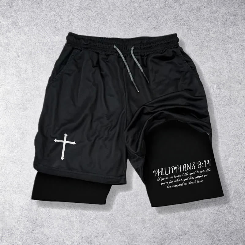 Christianartworkshop Short à cordon avec croix simple et verset cursif Philippiens 3:14 - Noir - 3XL - image 9