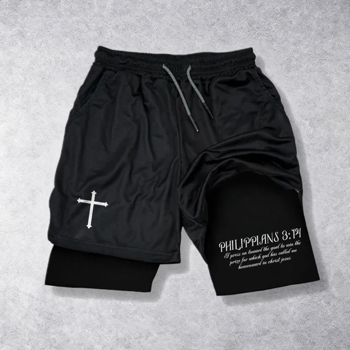 Christianartworkshop Short à cordon avec croix simple et verset cursif Philippiens 3:14 - Noir - 3XL - image 9