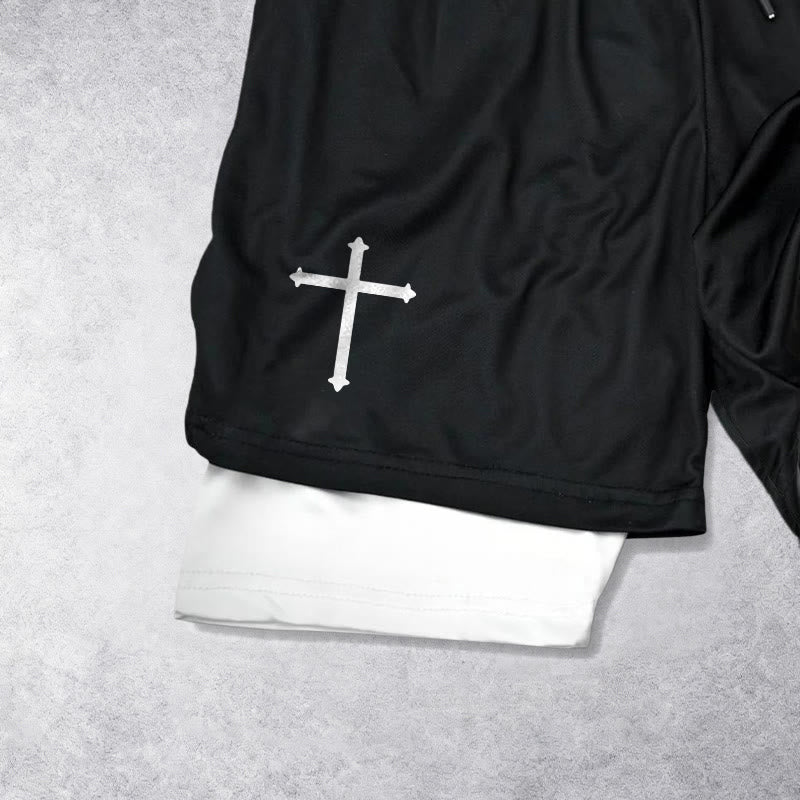 Christianartworkshop Short à cordon avec croix simple et verset cursif Philippiens 3:14 - image 2