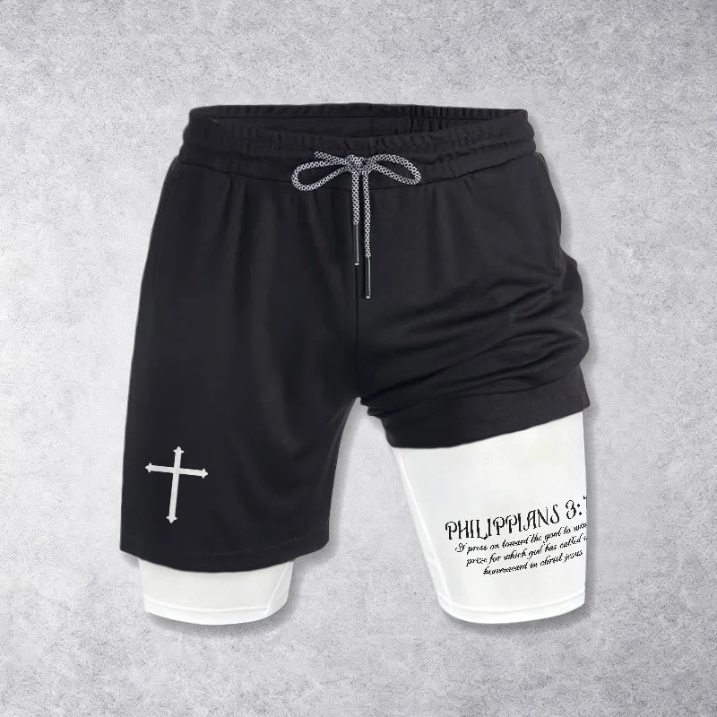 Christianartworkshop Short à cordon avec croix simple et verset cursif Philippiens 3:14 - image 1