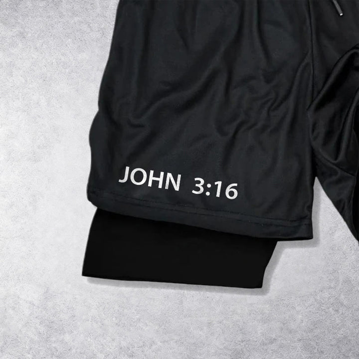 Christianartworkshop Jean 3:16 Croix indéniable extérieure Verset complet Short de foi à cordon de serrage intérieur à deux couches - image 11