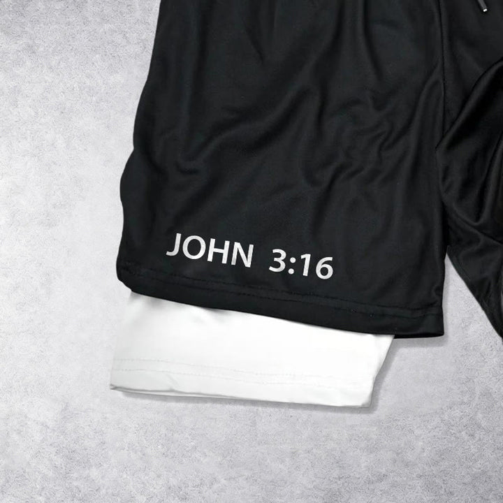 Christianartworkshop Jean 3:16 Croix indéniable extérieure Verset complet Short de foi à cordon de serrage intérieur à deux couches - image 2