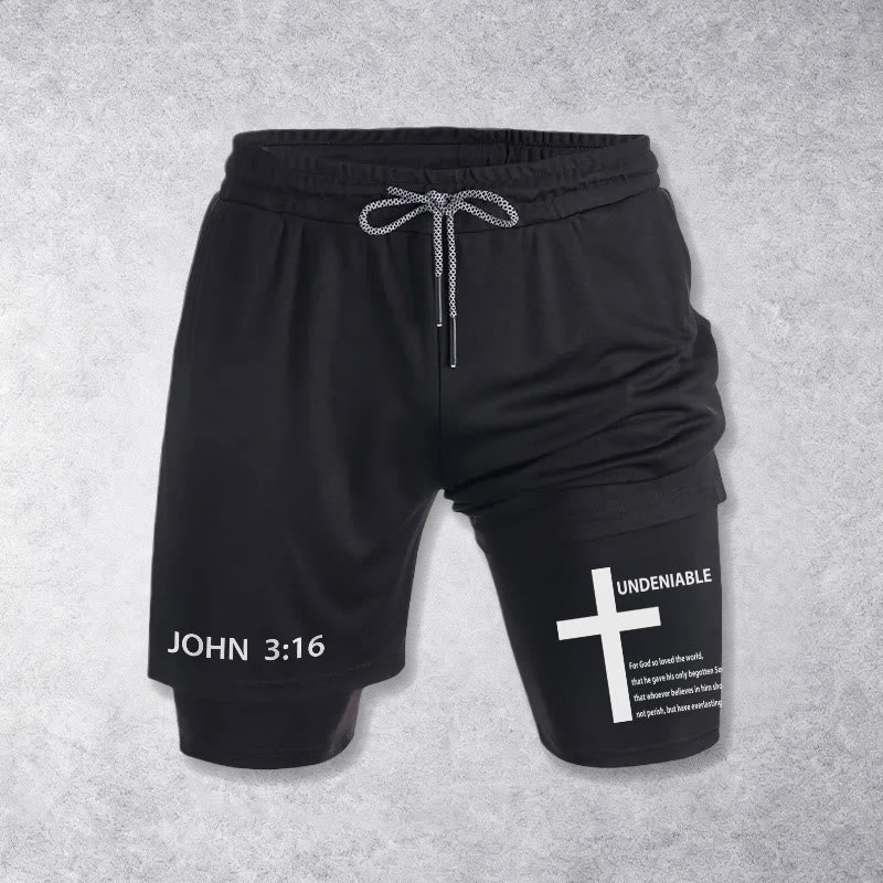 Christianartworkshop Jean 3:16 Croix indéniable extérieure Verset complet Short de foi à cordon de serrage intérieur à deux couches - image 10