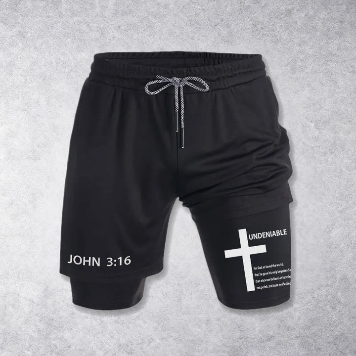 Christianartworkshop Jean 3:16 Croix indéniable extérieure Verset complet Short de foi à cordon de serrage intérieur à deux couches - image 10