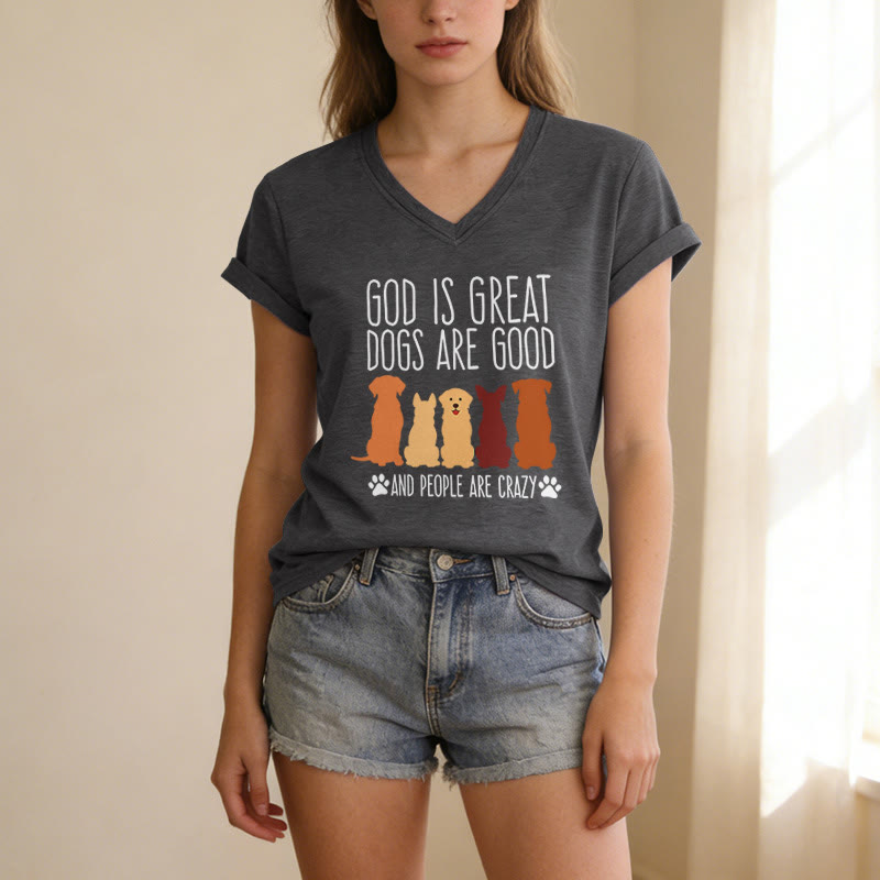 Christianartworkshop T-shirt décontracté à col en V avec motif multicolore silhouette de chien et empreinte de patte - image 1