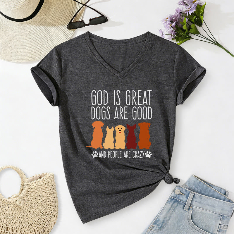 Christianartworkshop T-shirt décontracté à col en V avec motif multicolore silhouette de chien et empreinte de patte - Gris foncé - 2XL - image 0