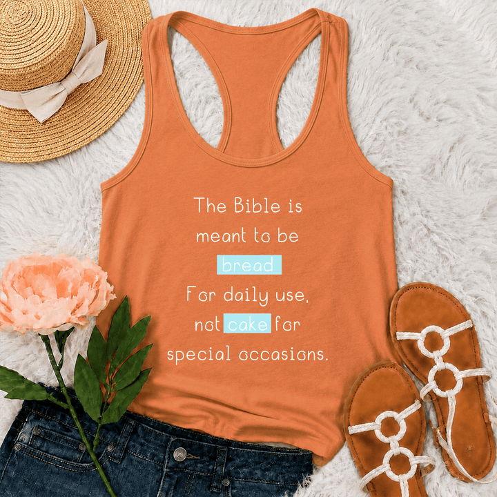 Christianartworkshop Matthieu 4:4 Débardeur dos nageur avec citation biblique quotidienne sur la foi, motif pain et gâteau. - Orange - 2XL - image 27