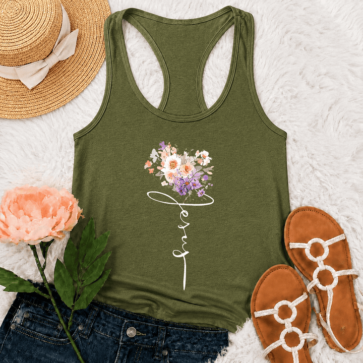 Christianartworkshop Débardeur dos nageur à motif floral sauvage pastel doux et écriture cursive « Foi » - Vert armée - 2XL - image 0