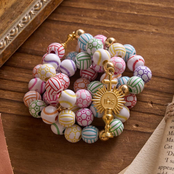 Christianartworkshop Chapelet mat à motif de ballon de sport avec ostensoir IHS et chapelet de prière du Saint Graal - image 4