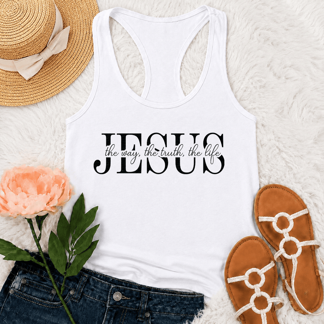 Christianartworkshop Débardeur dos nageur avec inscription « Jésus, le chemin, la vérité, la vie », mêlant caractères serif et cursifs. - Blanc - 2XL - image 18