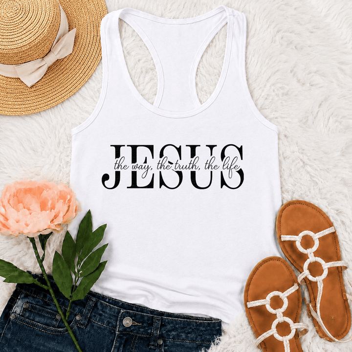 Christianartworkshop Débardeur dos nageur avec inscription « Jésus, le chemin, la vérité, la vie », mêlant caractères serif et cursifs. - Blanc - 2XL - image 18