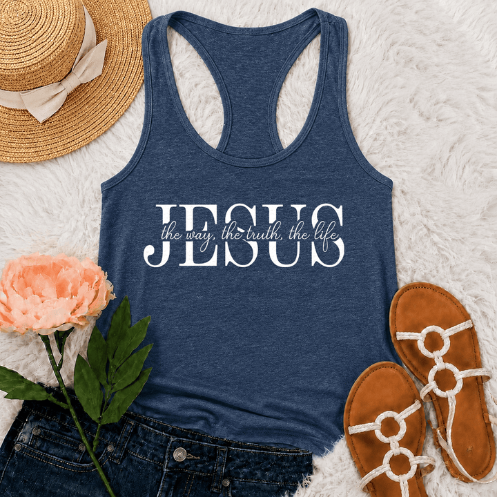Christianartworkshop Débardeur dos nageur avec inscription « Jésus, le chemin, la vérité, la vie », mêlant caractères serif et cursifs. - Bleu marine - 2XL - image 12