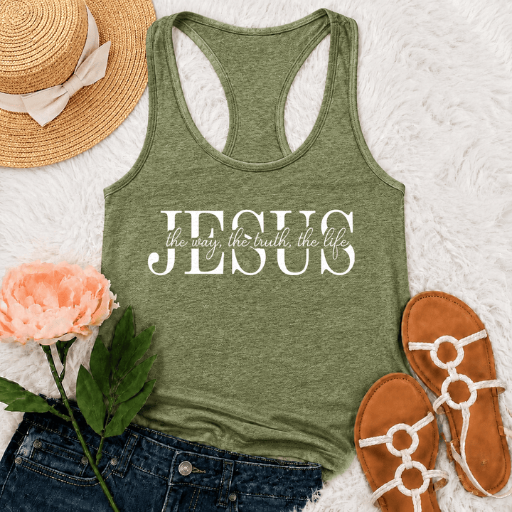 Christianartworkshop Débardeur dos nageur avec inscription « Jésus, le chemin, la vérité, la vie », mêlant caractères serif et cursifs. - Vert olive - 2XL - image 15
