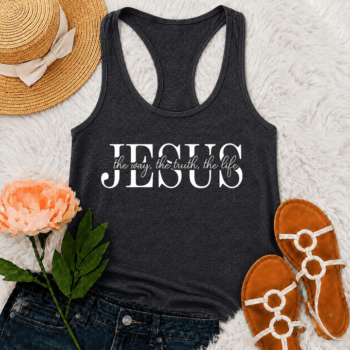 Christianartworkshop Débardeur dos nageur avec inscription « Jésus, le chemin, la vérité, la vie », mêlant caractères serif et cursifs. - Gris - 2XL - image 0