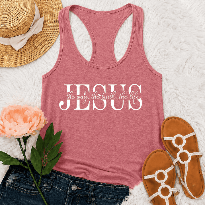 Christianartworkshop Débardeur dos nageur avec inscription « Jésus, le chemin, la vérité, la vie », mêlant caractères serif et cursifs. - Rose - 2XL - image 24