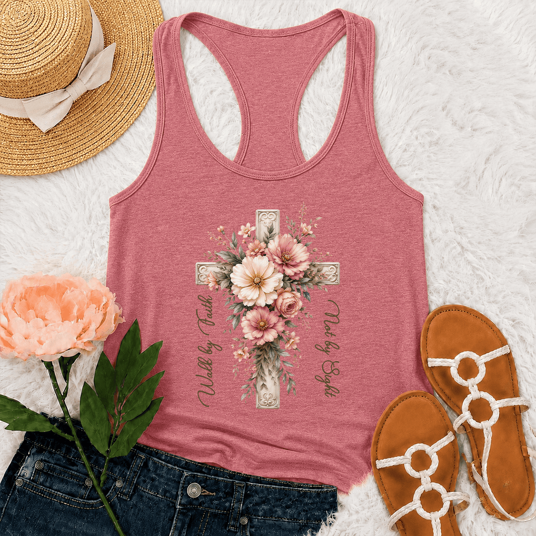 Christianartworkshop Débardeur dos nageur vintage orné d'une croix, à motif floral aquarelle rose poudré, idéal pour marcher par la foi et non par la vue - Rose - 2XL - image 0