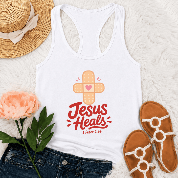 Christianartworkshop Débardeur dos nageur avec motif de cœur et de croix guérissante, inspiré de 1 Pierre 2:24 - Blanc - 2XL - image 6