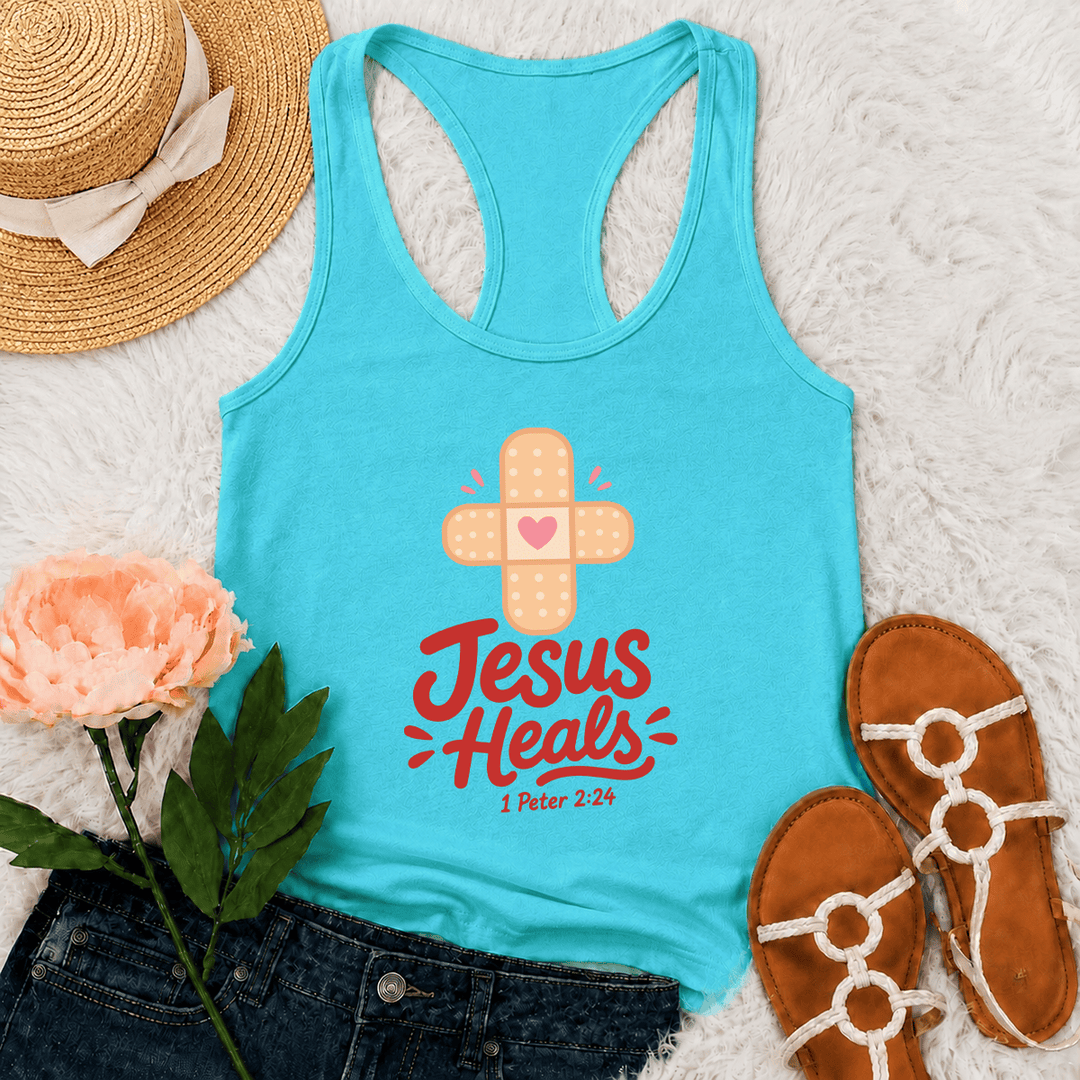 Christianartworkshop Débardeur dos nageur avec motif de cœur et de croix guérissante, inspiré de 1 Pierre 2:24 - Menthe - 2XL - image 0