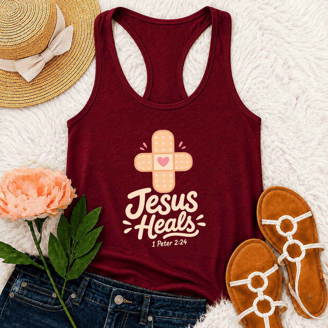 Christianartworkshop Débardeur dos nageur avec motif de cœur et de croix guérissante, inspiré de 1 Pierre 2:24 - Vin - 2XL - image 3