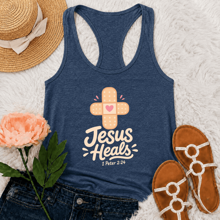 Christianartworkshop Débardeur dos nageur avec motif de cœur et de croix guérissante, inspiré de 1 Pierre 2:24 - Bleu marine - 2XL - image 21