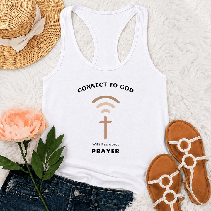 Christianartworkshop Débardeur dos nageur décontracté et inspirant avec croix et message Wi-Fi pour se connecter à Dieu - Blanc - 2XL - image 9