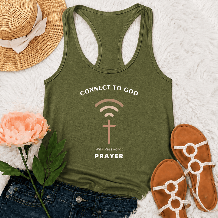 Christianartworkshop Débardeur dos nageur décontracté et inspirant avec croix et message Wi-Fi pour se connecter à Dieu - Vert armée - 2XL - image 18