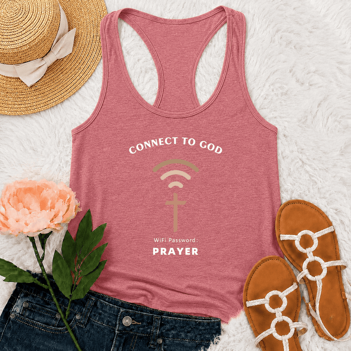 Christianartworkshop Débardeur dos nageur décontracté et inspirant avec croix et message Wi-Fi pour se connecter à Dieu - Rose - 2XL - image 27