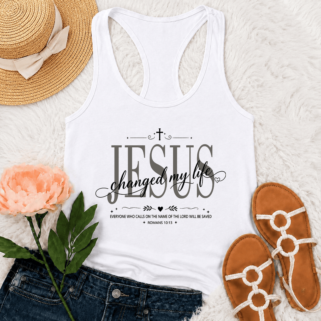 Christianartworkshop Débardeur dos nageur avec croix, cœur et inscription « Jésus a changé ma vie » (double police, Romains 10:13). - Blanc - 2XL - image 12