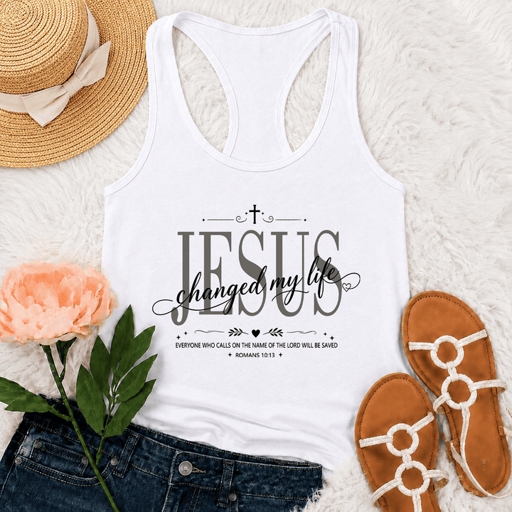 Christianartworkshop Débardeur dos nageur avec croix, cœur et inscription « Jésus a changé ma vie » (double police, Romains 10:13). - Blanc - 2XL - image 12